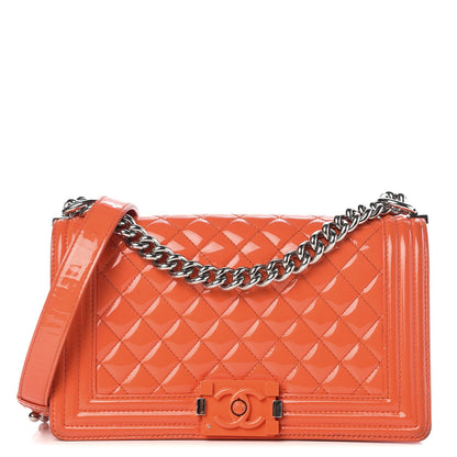 Chanel Patent Quilted Medium Plexiglass Boy Flap Orange 1 of 13