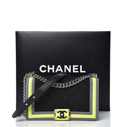 Chanel Canvas Quilted Medium Fluo Boy Flap Black Grey Yellow 8 of 8
