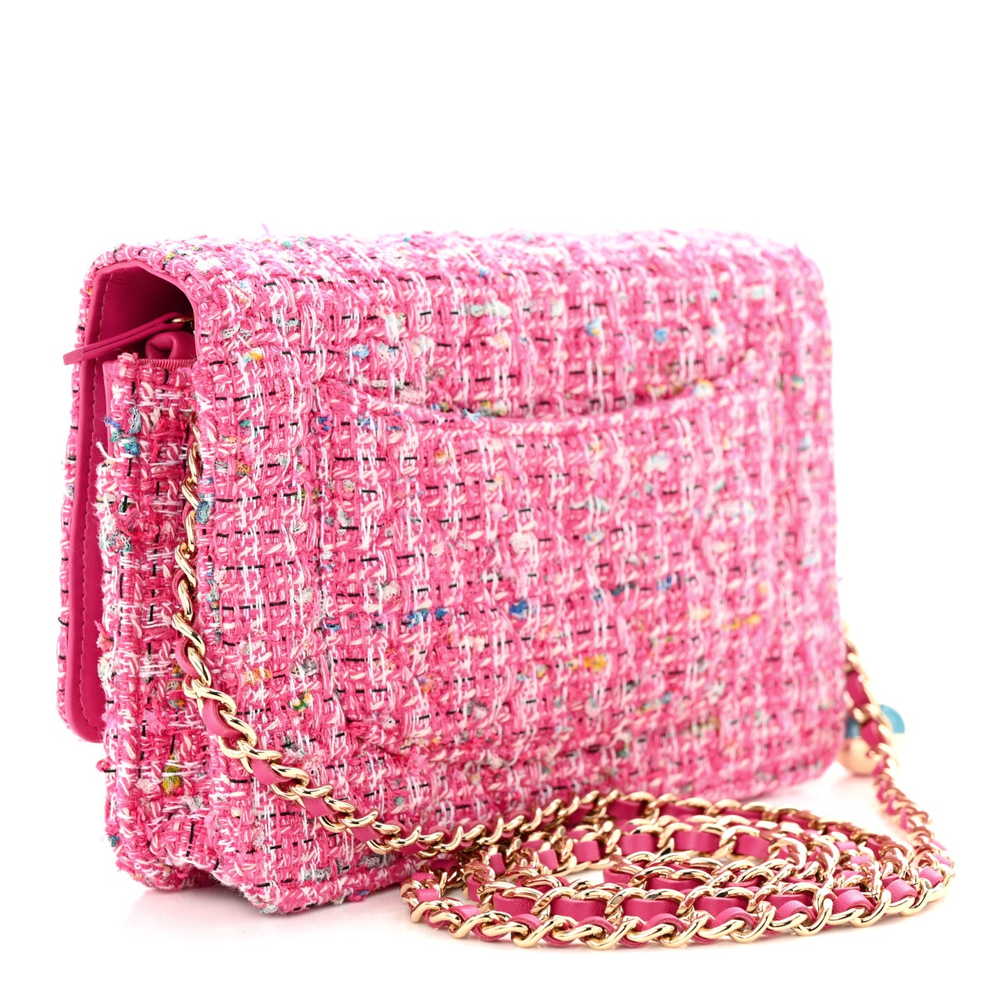 Tweed Quilted Wallet On Chain WOC Pink Blue White