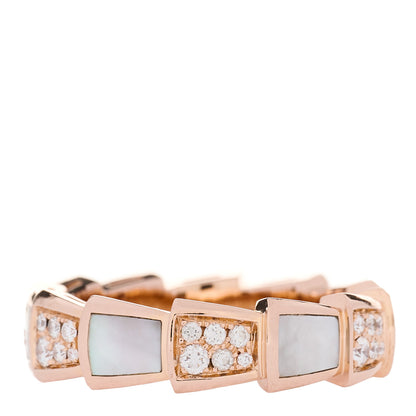 Bulgari 18K Rose Gold Diamond Mother of Pearl 6mm Serpenti Viper Band Ring 56 7.75 1 of 6
