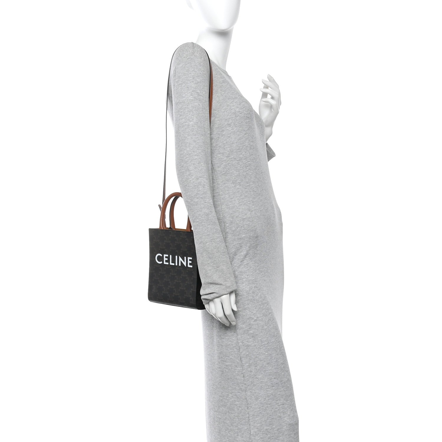 Celine Triomphe Canvas Calfskin Mini Vertical Cabas Tan 2 of 9