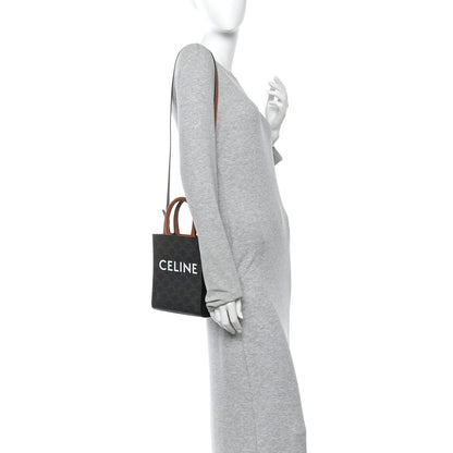 Celine Triomphe Canvas Calfskin Mini Vertical Cabas Tan 2 of 9