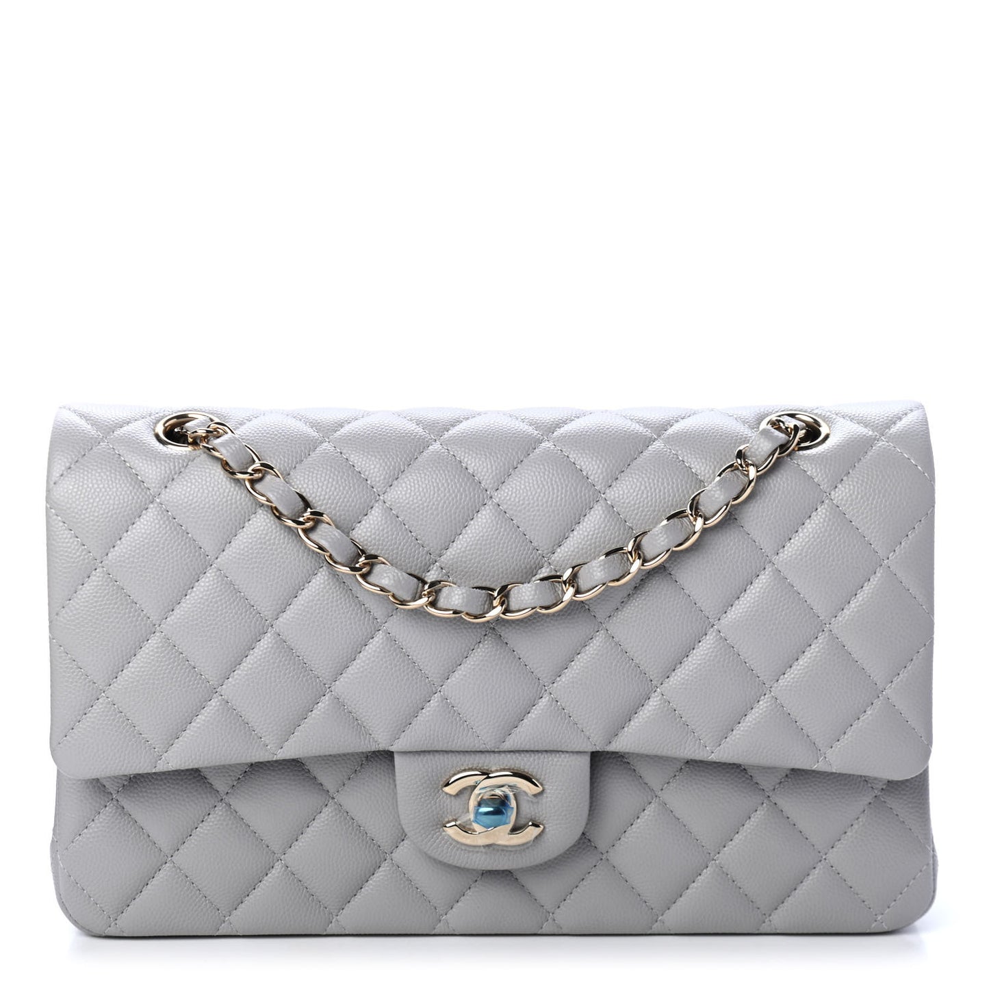 Caviar Quilted Medium Double Flap Grey