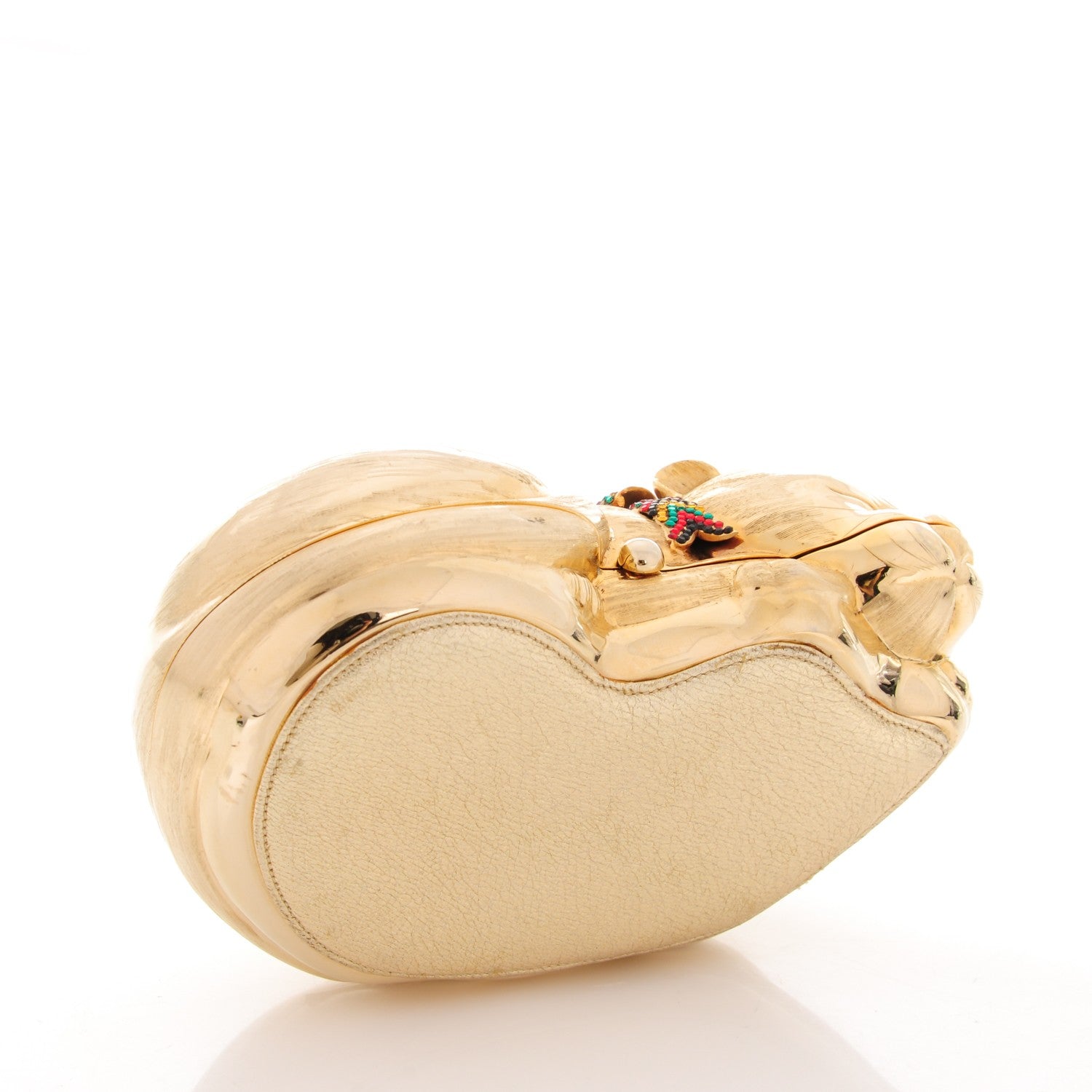Judith Leiber Swarovski Crystal Sleeping Cat Minaudiere Clutch Gold 4 of 7