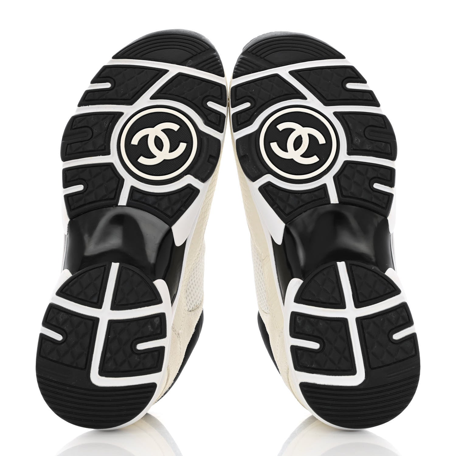 Chanel Mesh Suede Calfskin Grained Calfskin Womens CC Sneakers 37.5 White Black 5 of 10