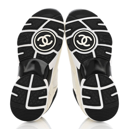 Chanel Mesh Suede Calfskin Grained Calfskin Womens CC Sneakers 37.5 White Black 5 of 10