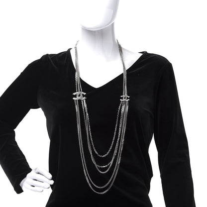Chanel Crystal CC Multi Strand Chain Necklace Silver 2 of 8