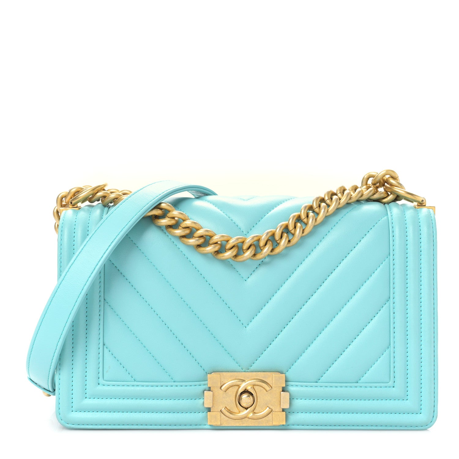 Chanel Lambskin Chevron Quilted Medium Boy Flap Turquoise 1 of 9