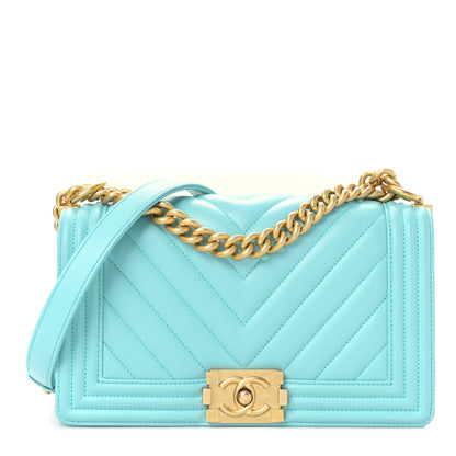 Chanel Lambskin Chevron Quilted Medium Boy Flap Turquoise 1 of 9