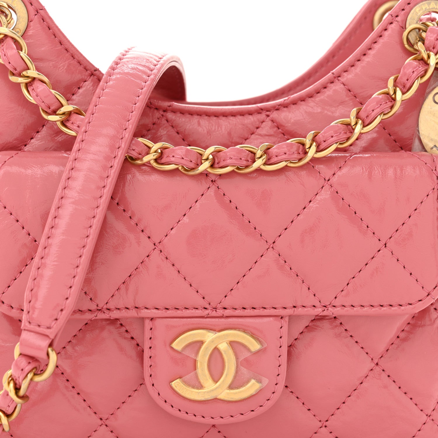 Chanel Shiny Crumpled Calfskin Quilted Small Wavy CC Hobo Pink 8 of 10
