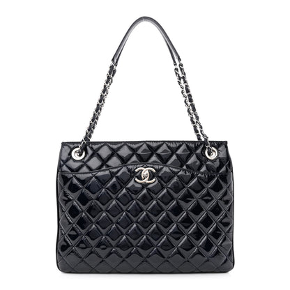 Chanel Patent Quilted Accordion Shopping Tote Navy 1 of 11