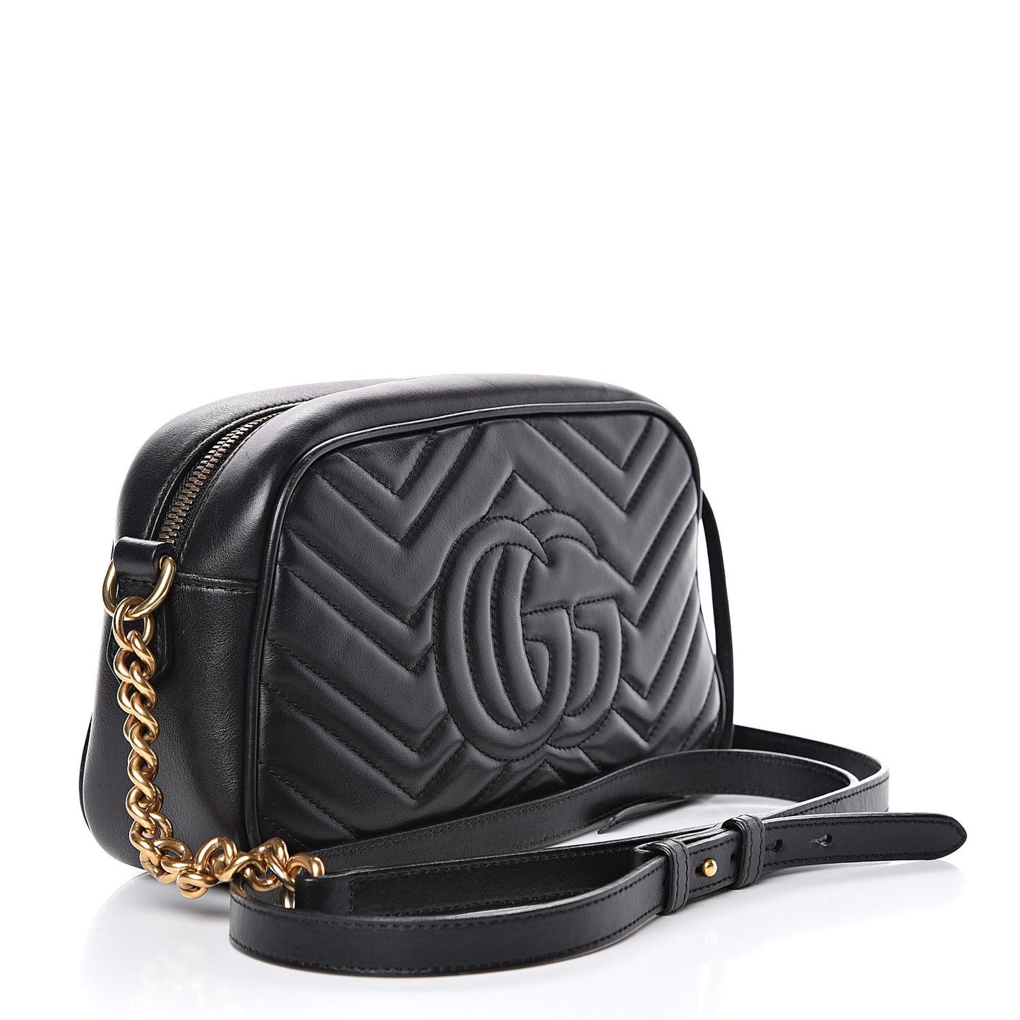 Calfskin Matelasse Small GG Marmont Chain Shoulder Bag Black