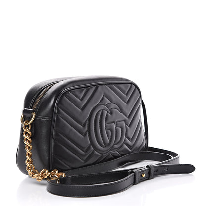 Gucci Calfskin Matelasse Small GG Marmont Chain Shoulder Bag Black 3 of 14