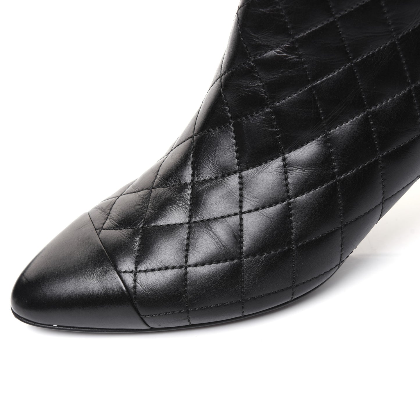 Calfskin Quilted Cap Toe Short Boots 39 Black