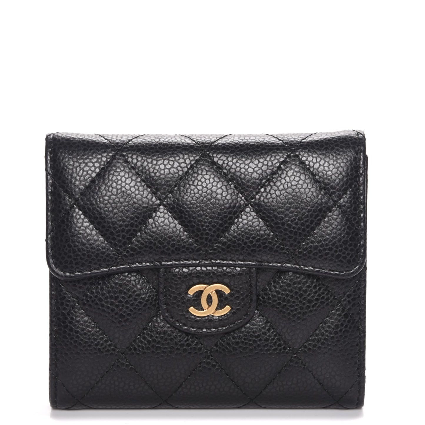 Caviar Quilted Compact Flap Wallet Black