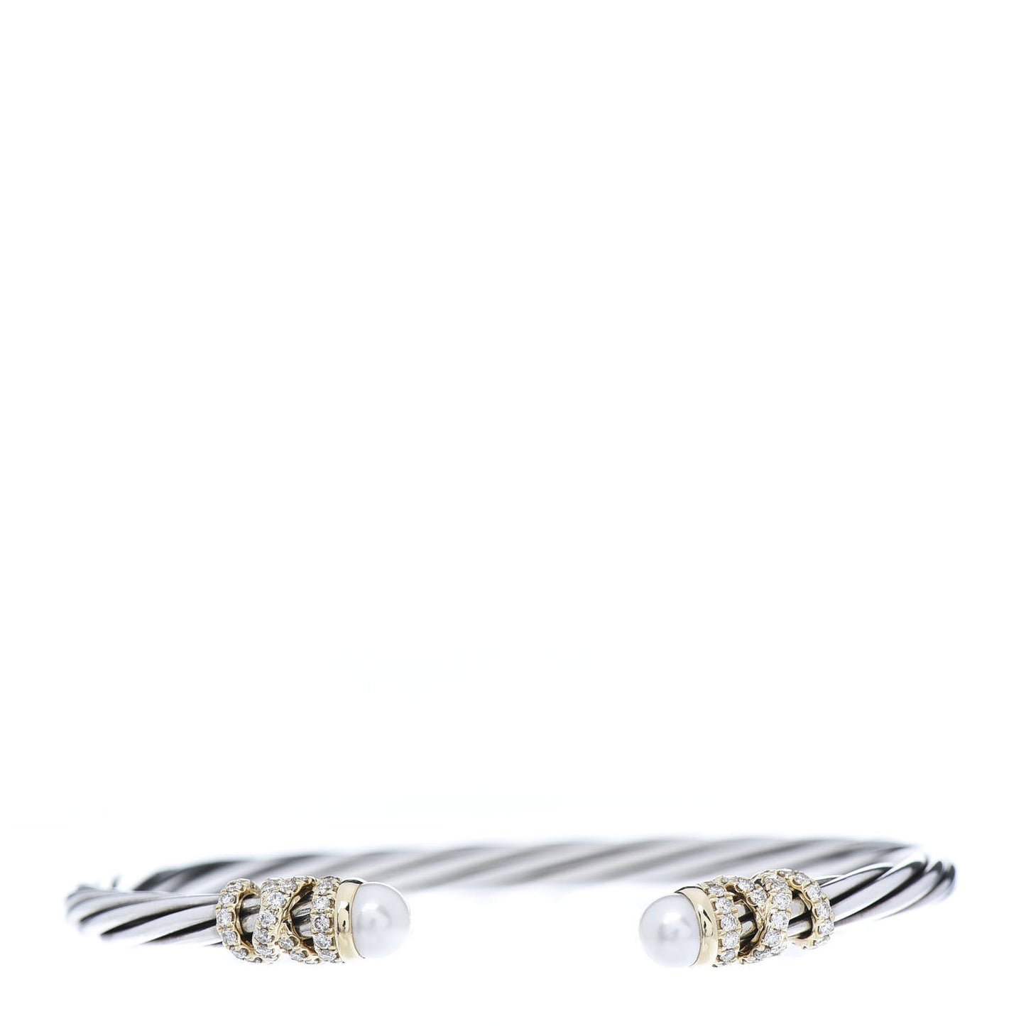 Sterling Silver 18K Yellow Gold Diamond Pearl 4mm Helena Cuff Bracelet