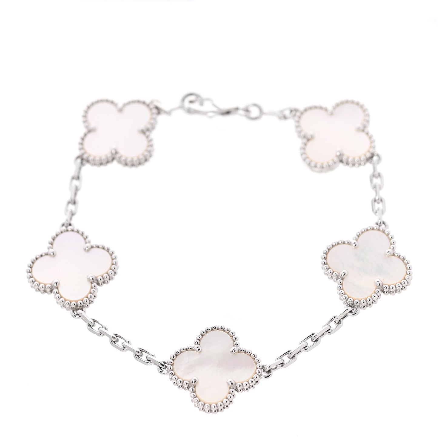 18K White Gold Mother of Pearl 5 Motifs Vintage Alhambra Bracelet