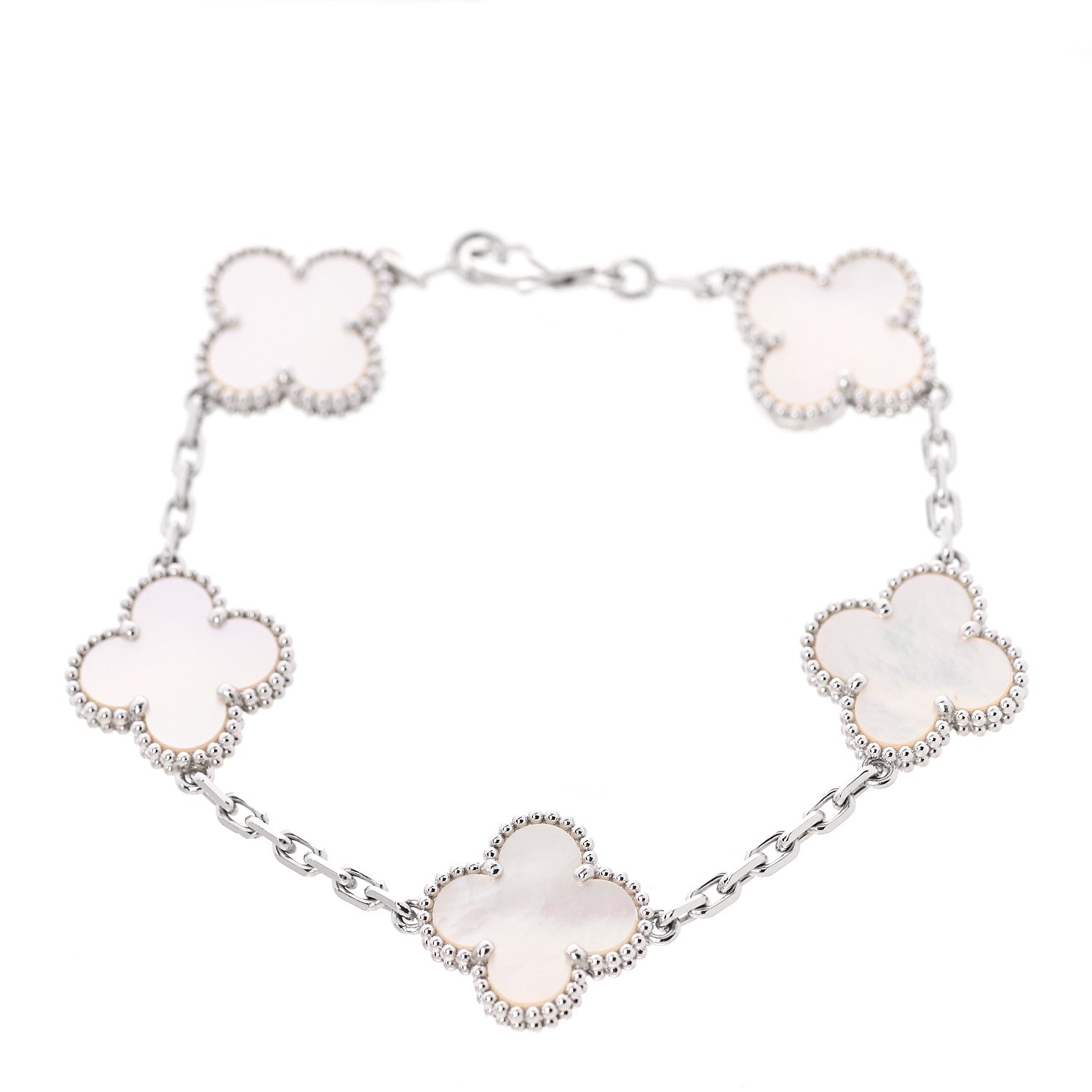 Van Cleef & Arpels 18K White Gold Mother of Pearl 5 Motifs Vintage Alhambra Bracelet 1 of 7