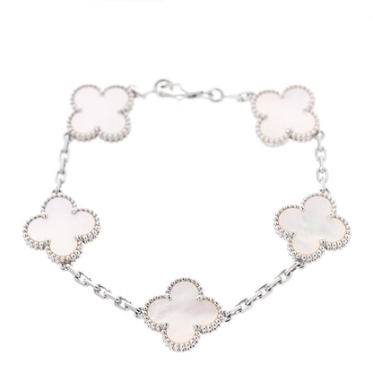 Van Cleef & Arpels 18K White Gold Mother of Pearl 5 Motifs Vintage Alhambra Bracelet 1 of 7