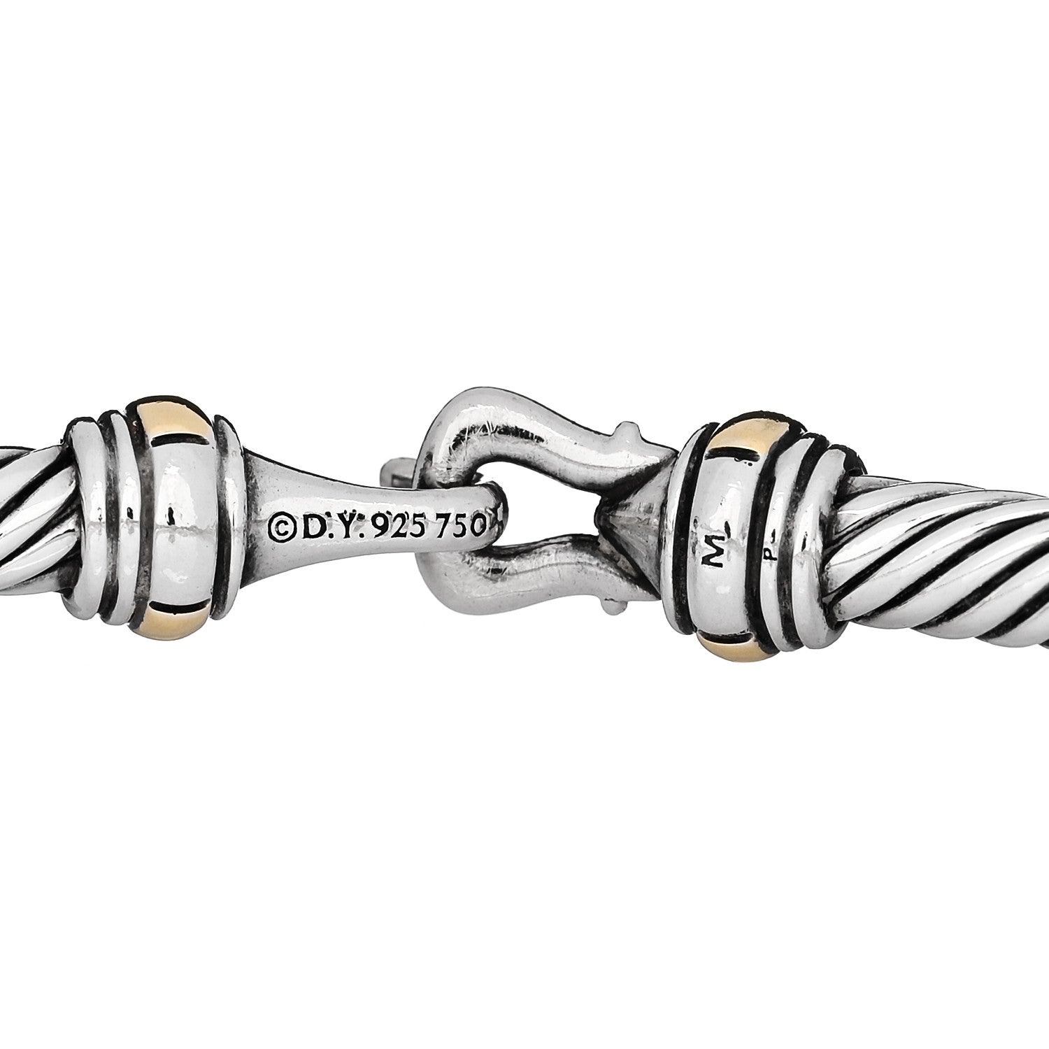 David Yurman Sterling Silver 18K Yellow Gold 4mm Cable Classic Buckle Bracelet 3 of 4