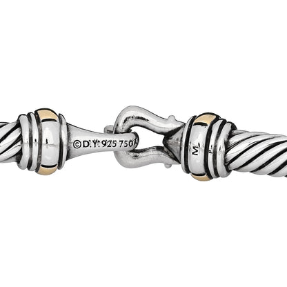 David Yurman Sterling Silver 18K Yellow Gold 4mm Cable Classic Buckle Bracelet 3 of 4