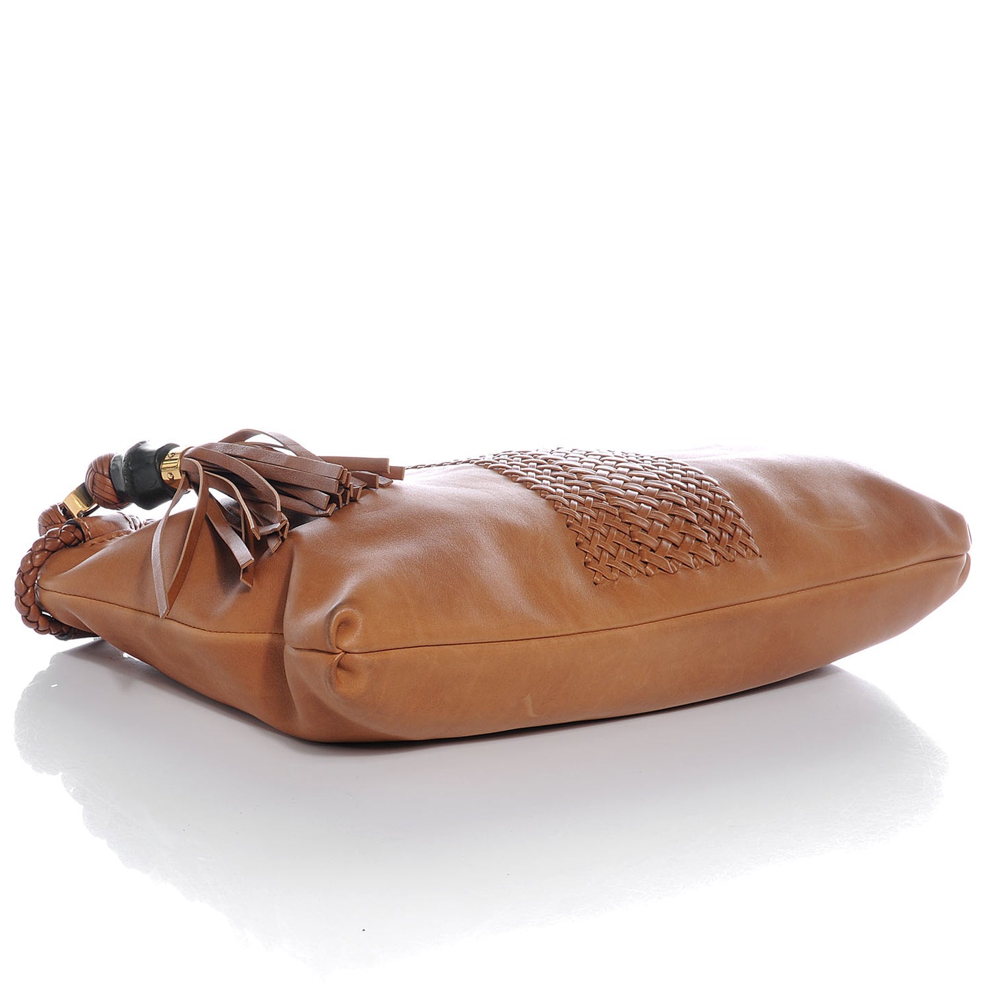 Leather Woven Handmade Medium Shoulder Bag Light Brown
