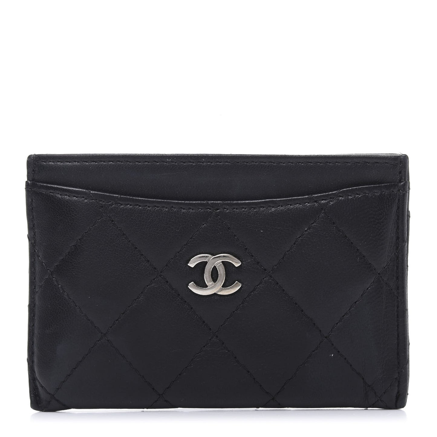 Lambskin Quilted Card Holder Black