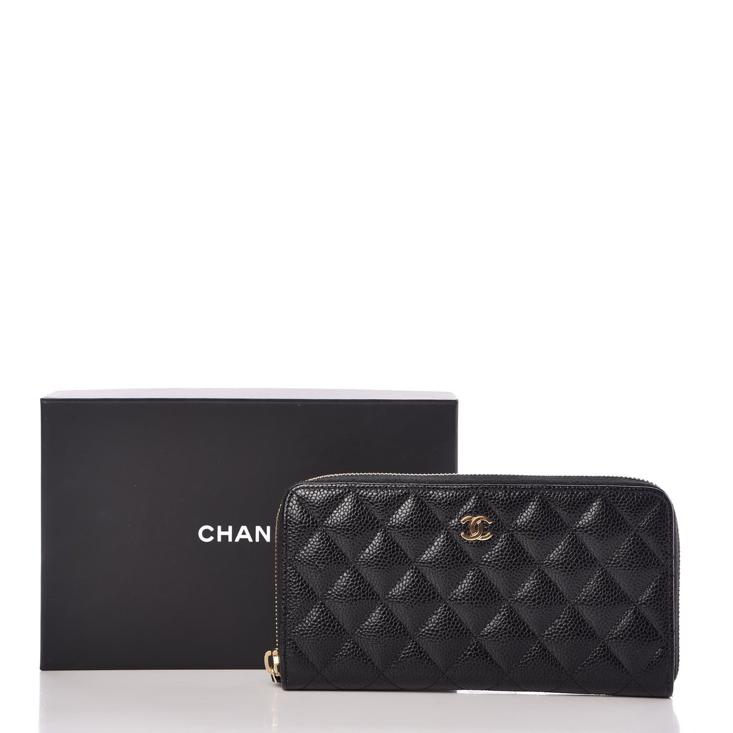 Caviar Quilted Large Gusset Zip Around Wallet Black
