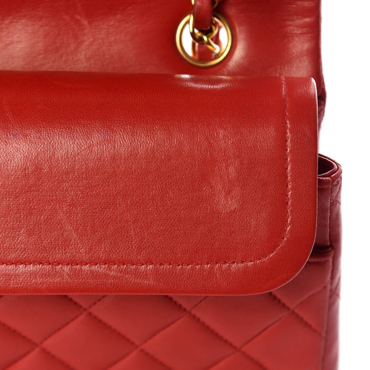 Lambskin Quilted Medium Double Flap Red
