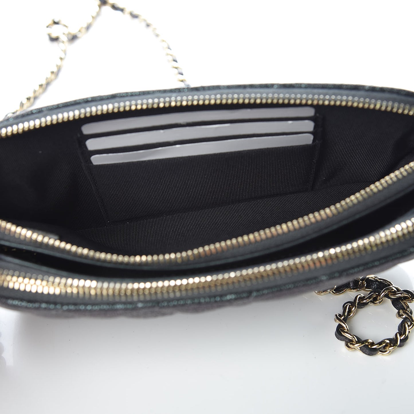 Iridescent Caviar Quilted Clutch With Chain Black