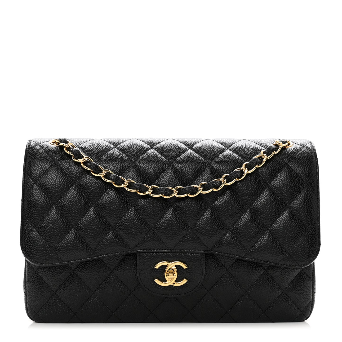 Caviar Quilted Jumbo Double Flap Black