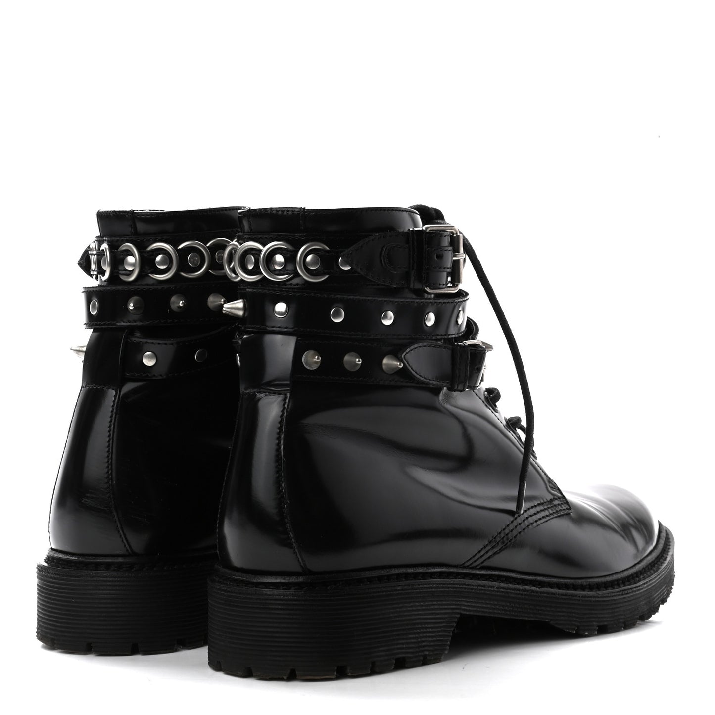 Smooth Calfskin Studded Womens Lace-Up Combat Boots 38 Black