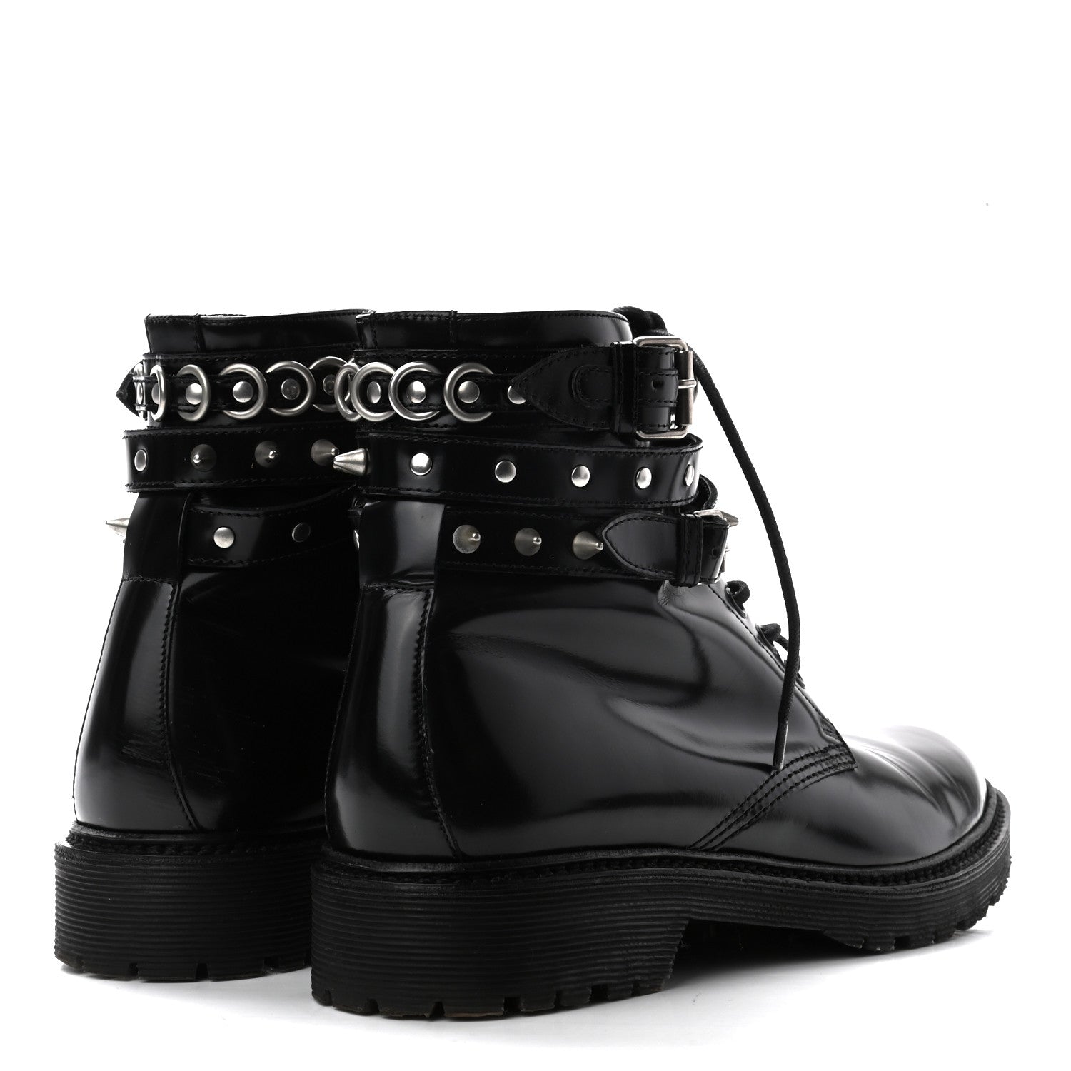 Saint Laurent Smooth Calfskin Studded Womens Lace-Up Combat Boots 38 Black 4 of 9