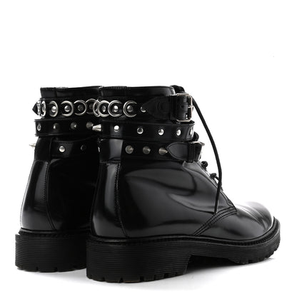Saint Laurent Smooth Calfskin Studded Womens Lace-Up Combat Boots 38 Black 4 of 9