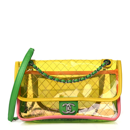 Chanel PVC Lambskin Stitched Medium Coco Splash Flap Yellow Green Pink 1 of 10