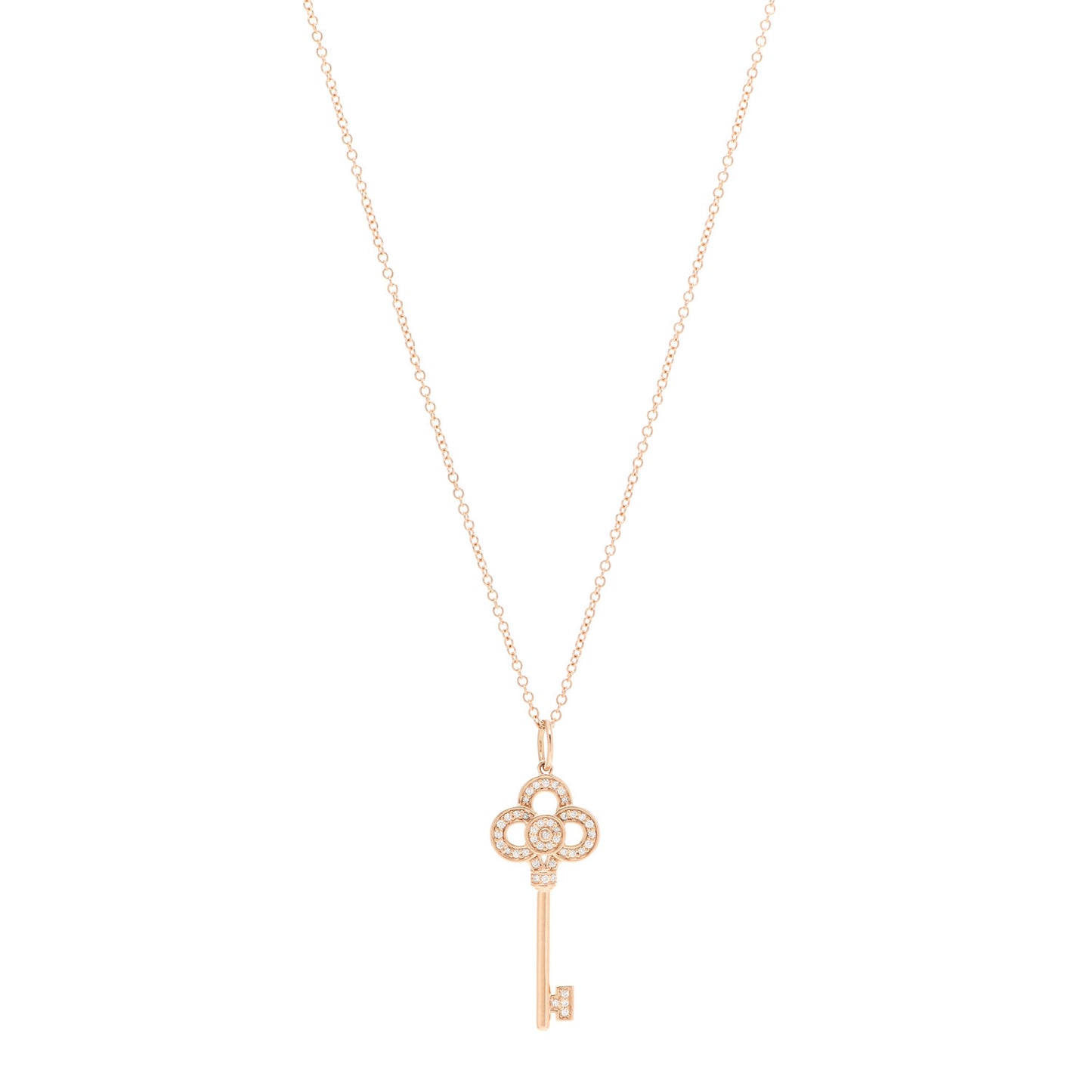 18K Rose Gold Diamond Mini Crown Key Pendant Necklace