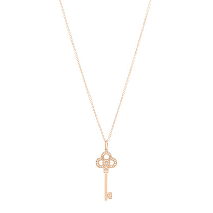 Tiffany 18K Rose Gold Diamond Mini Crown Key Pendant Necklace 1 of 4