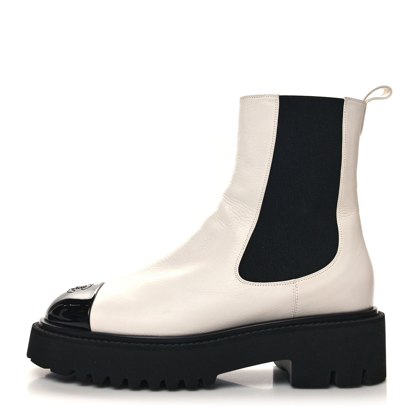 Patent Calfskin Cap Toe CC Ankle Boots 40 White Black