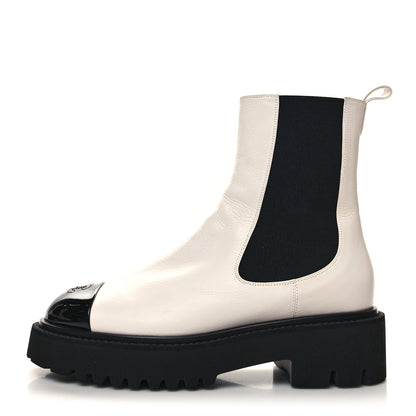 Chanel Patent Calfskin Cap Toe CC Ankle Boots 40 White Black 1 of 9