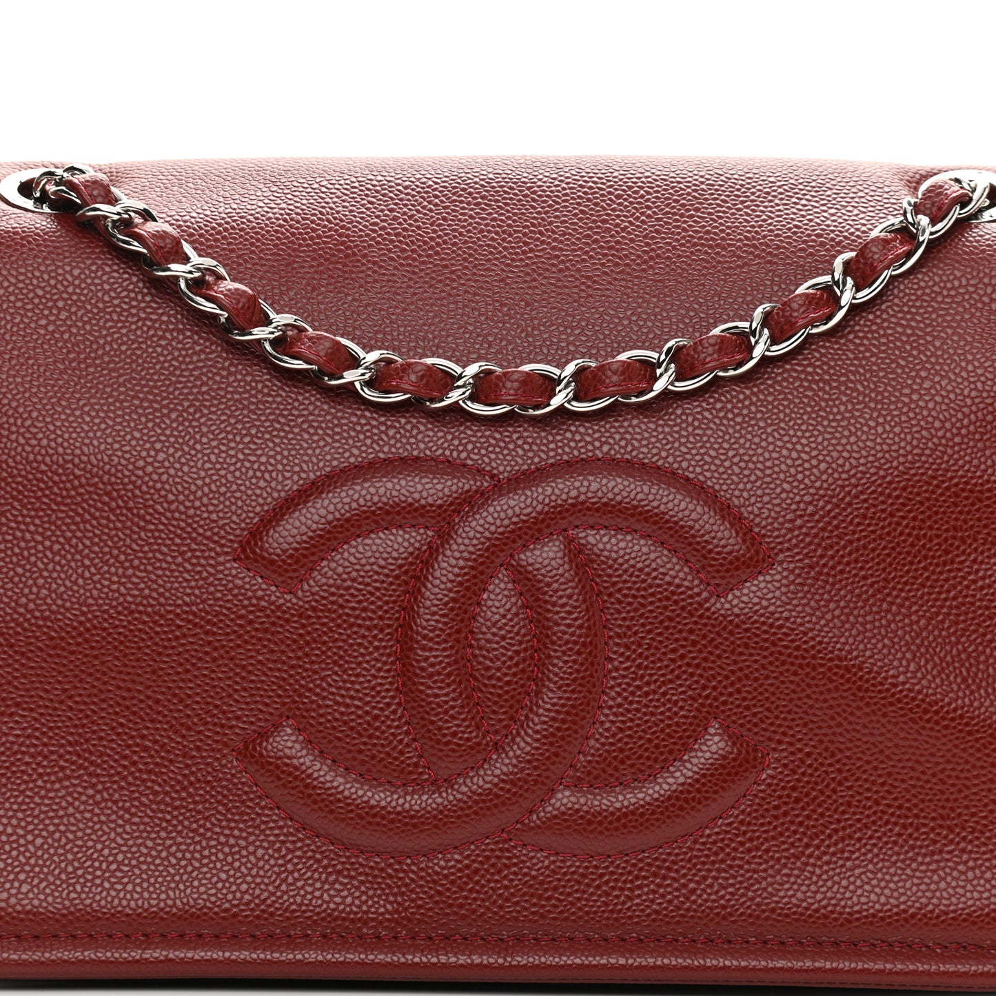 Caviar Large Timeless CC Flap Dark Red