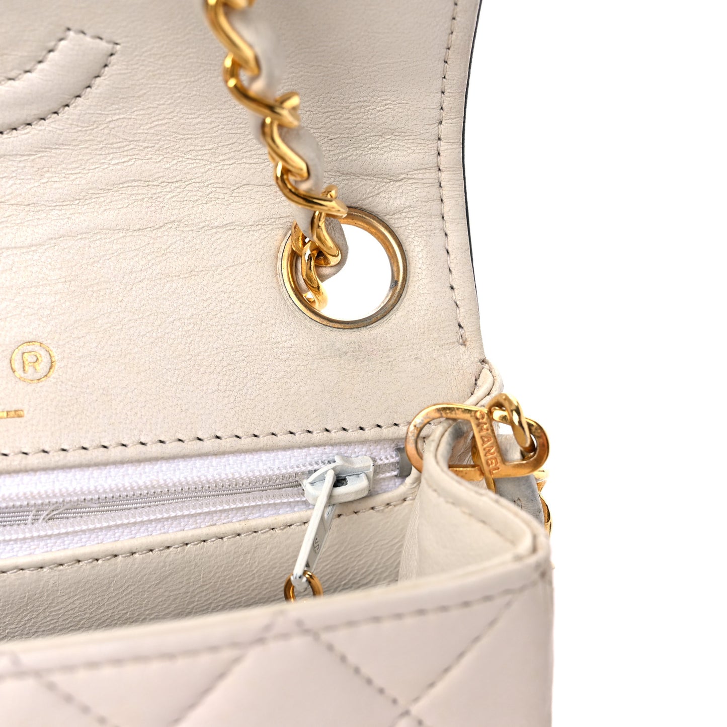 Lambskin Quilted Mini Square Flap White