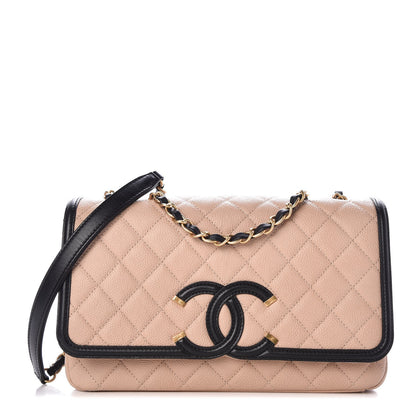 Chanel Caviar Quilted Medium CC Filigree Flap Beige Black 1 of 7