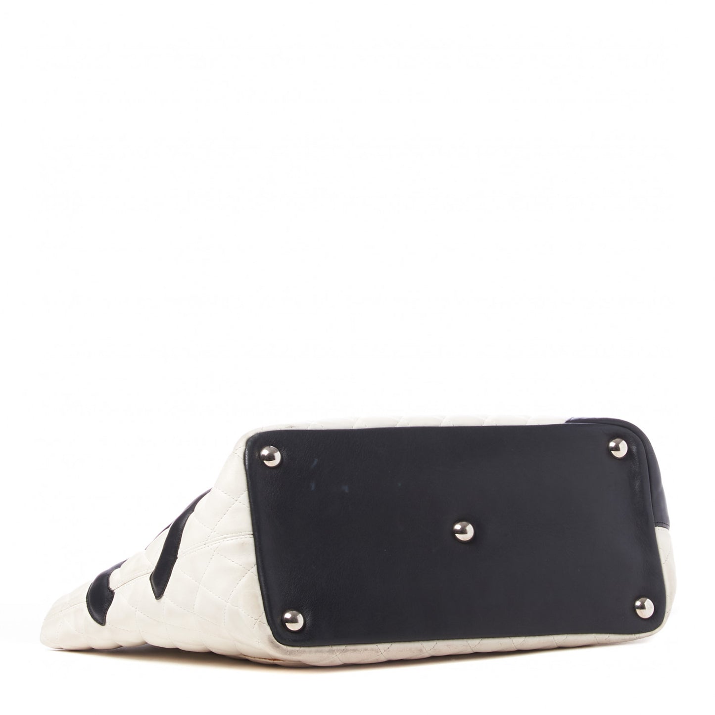Calfskin Quilted Large Cambon Tote White Black