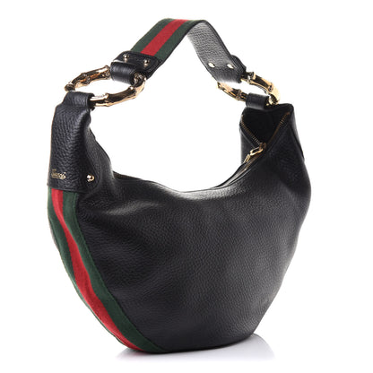 Gucci Pebbled Calfskin Web Bamboo Ring Hobo Black 3 of 11