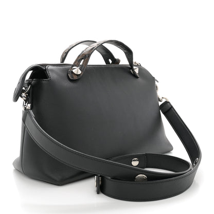 Fendi Vitello Dolce Bi-Color FF 1974 Embossed Medium By The Way Boston Bag Black Maya 3 of 11