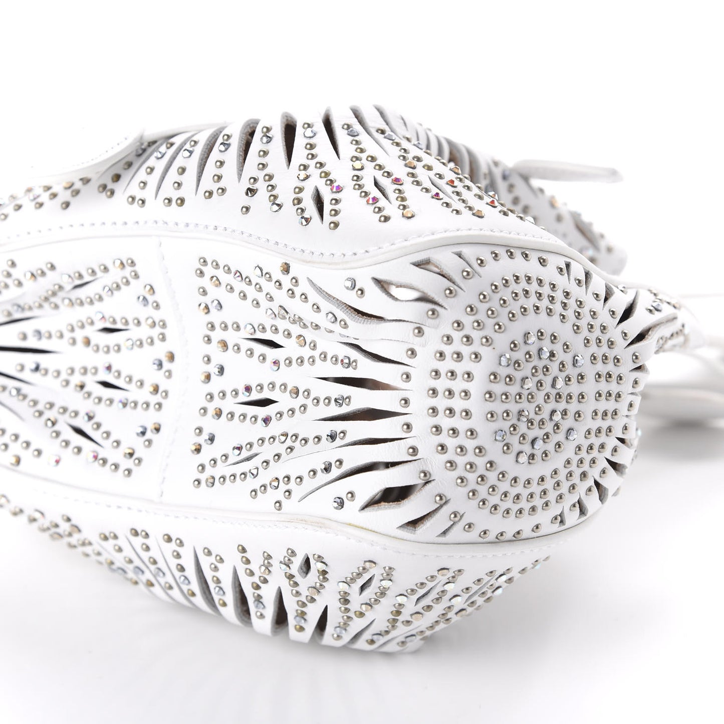 Calfskin Lux Laser Cut Studded Rose-Marie 19 Bag White