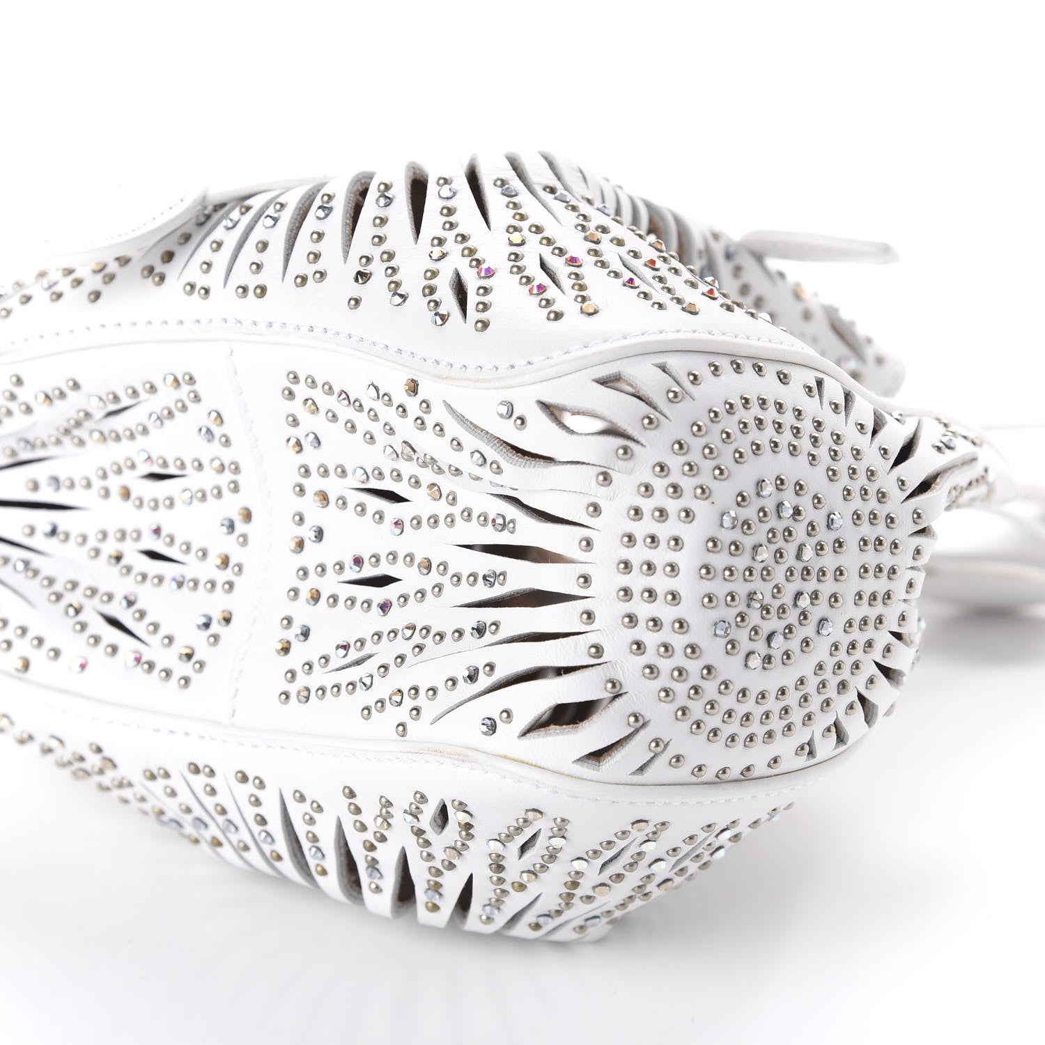 Alaia Calfskin Lux Laser Cut Studded Rose-Marie 19 Bag White 7 of 8