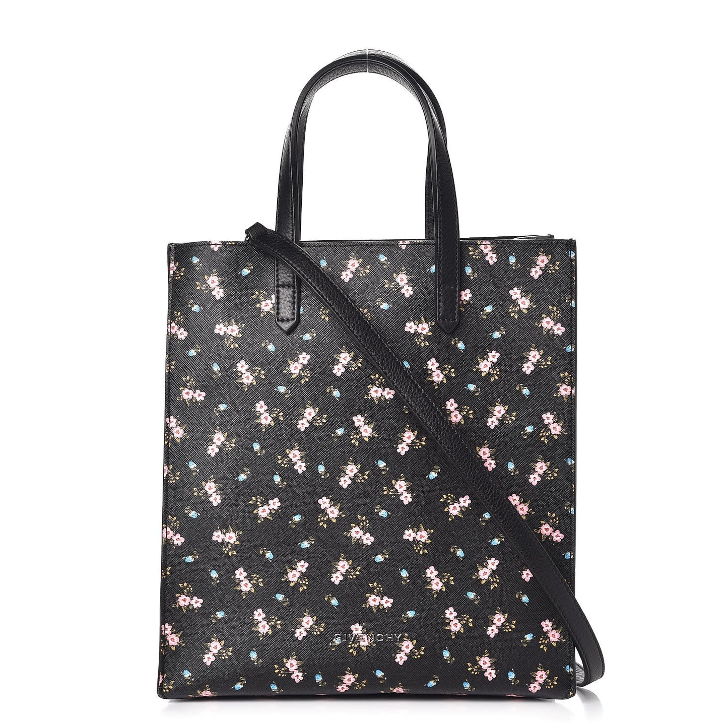 Coated Canvas Hibiscus Print Small Stargate Shopper Tote Black Multicolor