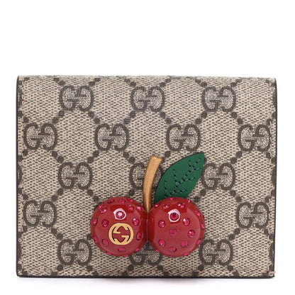 Gucci GG Supreme Monogram Cherry Embellished Card Case Wallet Hibiscus Red 1 of 7