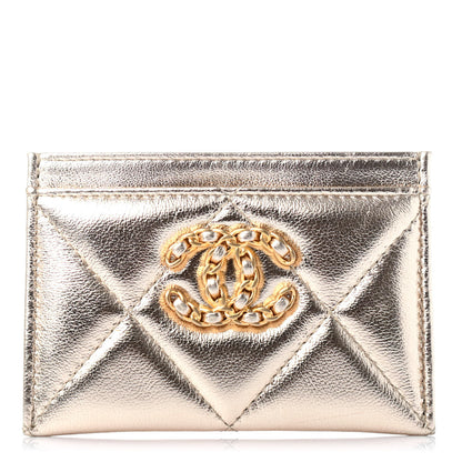 Chanel Metallic Lambskin Quilted Chanel 19 Card Holder Gold 1 of 4